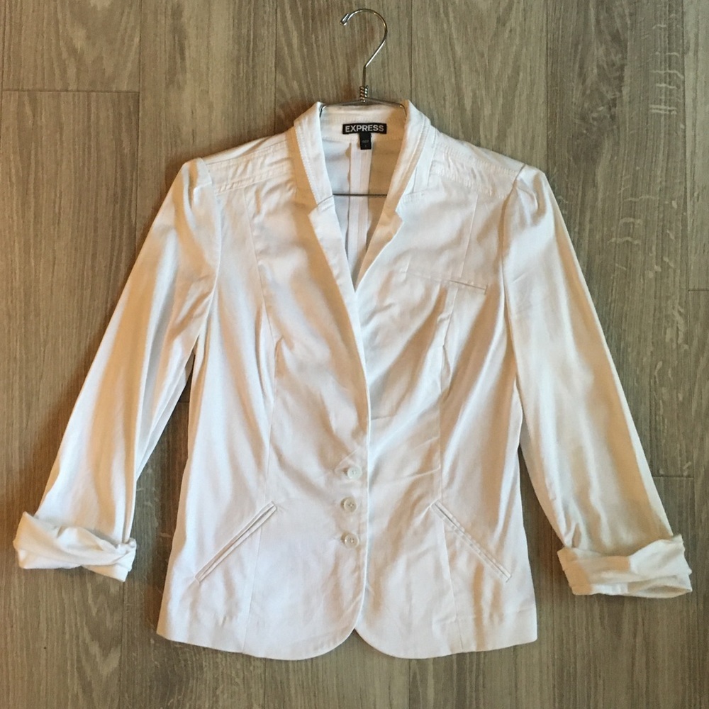 Express ruched sleeves casual white blazer